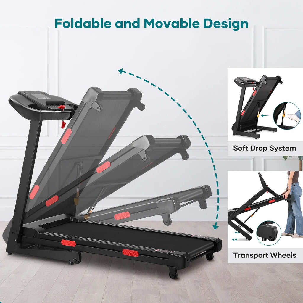 Treadmill with Auto Incline Bluetooth Voice Control 17 in Wide Electric Treadmill Folding Machine 15 Level Auto 8.8 Mhp Speed for Home Use Gifts